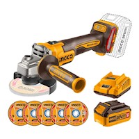 Amoladora inalambrica 900w + bateria 4ah y cargador industrial Ingco